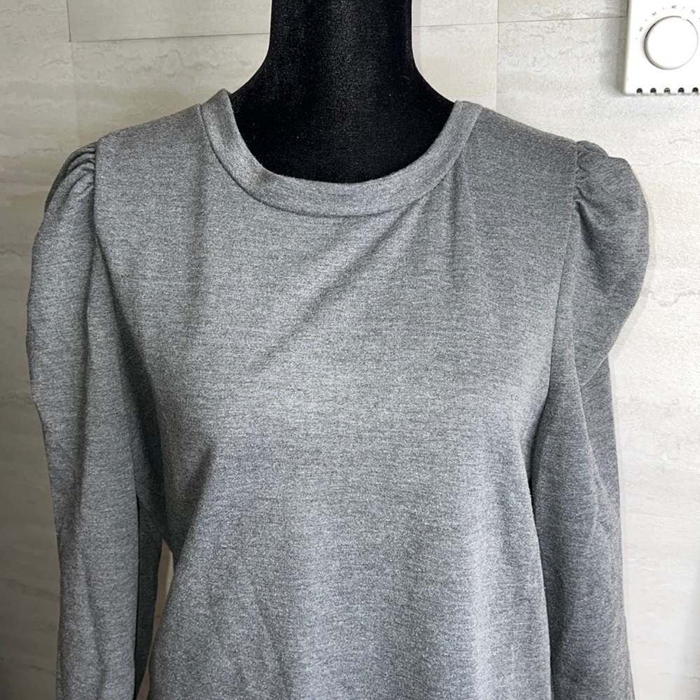 Grey Shirt Dress with Puff Shoulder